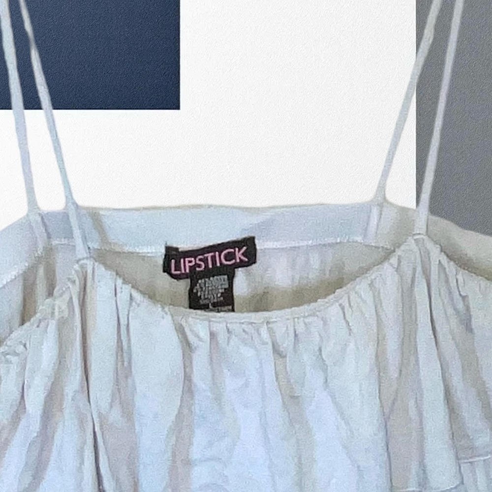Lipstick (Vintage?) Baby Blue Gray Spaghetti Strap Ruffle Tiered Top Women Large - Picture 3 of 5